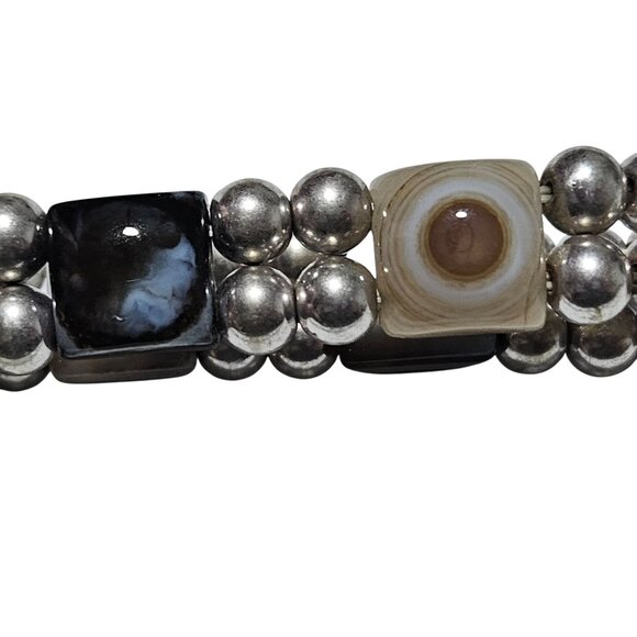 Elegant Agate Chunky Beaded Stretch Bracelet Silver Tone Fashion Jewelry Women - Picture 5 of 7